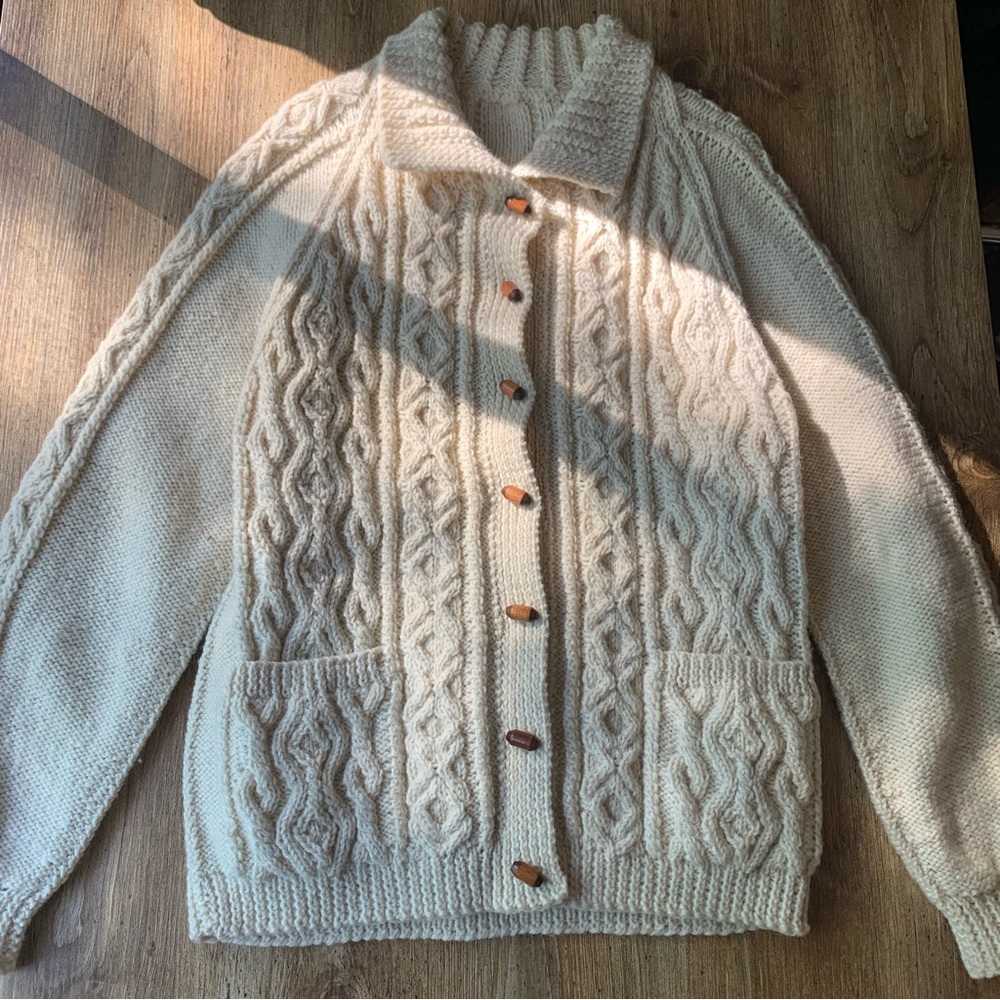 Vintage Fisherman Cable Knit Cardigan Wood Buttons